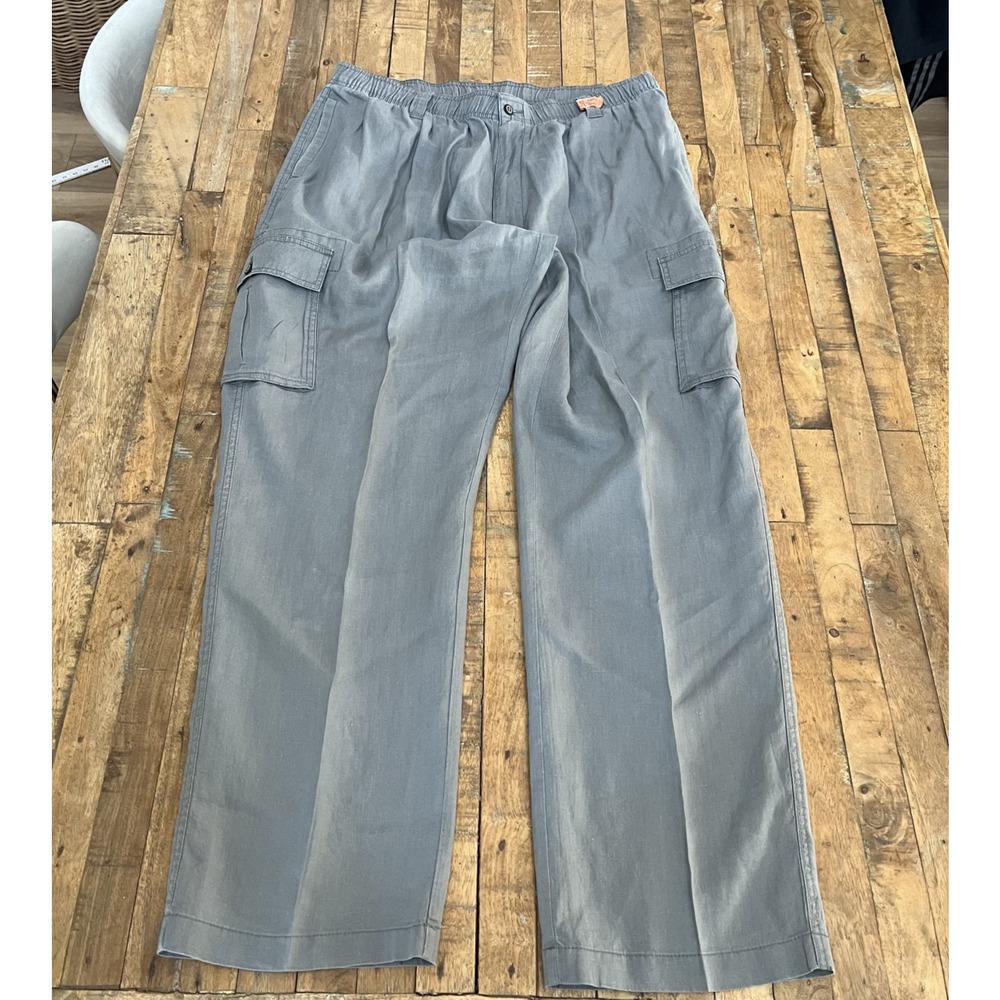Caribbean Cargo Pants Men's 40x34 Gray 100% Linen Adjustable Waist Side Pockets